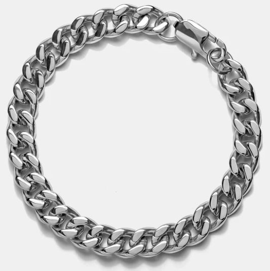 Elegatto Cuban Chain Bracelet Silver 8mm MED